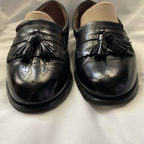 Allen Edmonds 10.5 W Bridgeton Black Leather Fringe Tassels Slip On Loafers USA - Picture 6 of 13